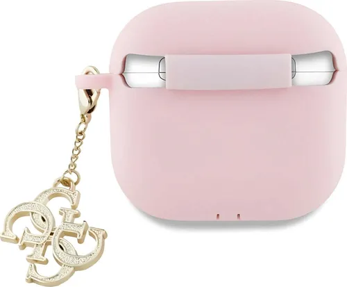Guess GUA4LECG4P Apple AirPods 4 Hülle Silikon 4G Charm pink - Kopfhörer-Zubehör: Hochwertige Silikonhülle in eleganter rosa Farbe, die Ihre AirPods 4 vor Kratzern schützt und gleichzeitig Ihren individuellen Stil unterstreicht.