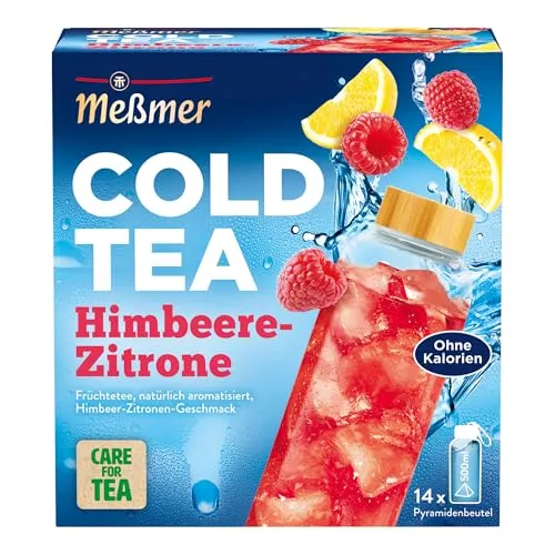 Meßmer Cold Tea Himbeere-Zitrone | Früchtetee | Kaltaufguss | ohne Zuckerzusatz | 14 Pyramidenbeutel
