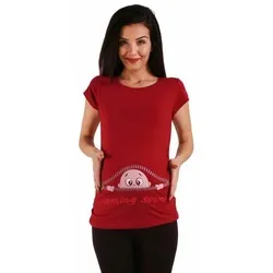 Coming Soon - Lustige witzige süße Umstandsmode mit Motiv Umstandsshirt für die Schwangerschaft T-Shirt Schwangerschaftsshirt, Kurzarm (Weinrot, Small)