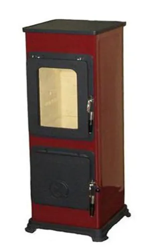 Thorma Dauerbrandofen Bozen AT | 5 kW Werkstattofen in Bordeauxrot - Kaminofen im klassischen Landhausdesign, ideal zum Heizen und Warmhalten von Speisen für gemütliche Abende.