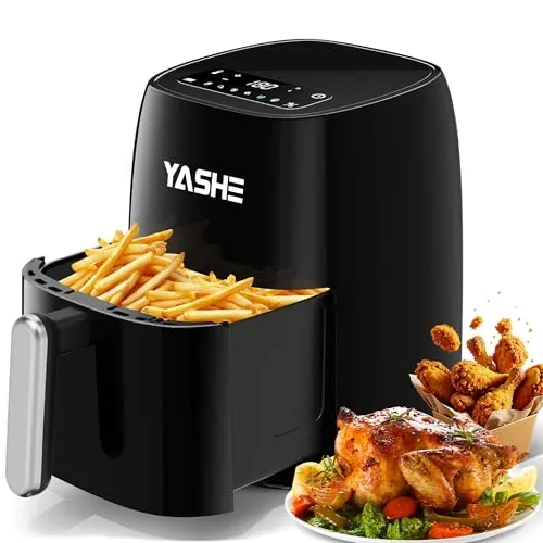 YASHE 4,2L Heißluftfritteuse mit LED-Touchscreen, 1500W - Erleben Sie köstliche Ergebnisse mit der YASHE Heißluftfritteuse: 3D-Zyklon-Hitzezirkulation für knusprige Speisen, 6 Voreinstellungen und ein großes Fassungsvermögen für bis zu 2 kg Pommes. Kompakt und energiesparend, ideal für jede Küche!