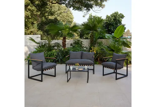 HTI-Living Gartenstuhl Gartensitzgruppe Zweisitzer Set mit Tisch - Genießen Sie entspannte Stunden im Freien mit der modernen Gartensitzgruppe Cirella. Das Set aus robustem Stahl und komfortablen Kissen bietet perfekten Sitzkomfort und ist ideal für gesellige Runden auf der Terrasse.