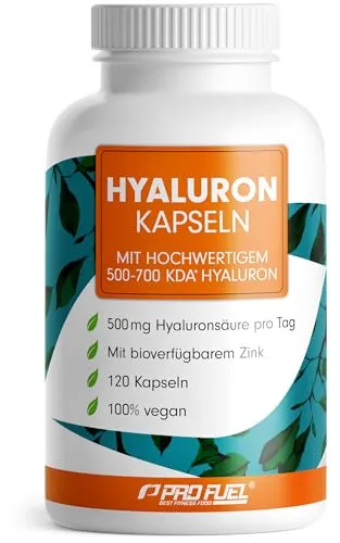 Hyaluron Kapseln 120x - Hochdosiert mit 500 mg Hyaluron pro Tag - Hochwertige Hyaluron Kapseln mit 500 mg bioaktiver Hyaluronsäure und Zink für eine optimale Unterstützung. Laborgeprüfte Qualität, 100% vegan und hergestellt in Deutschland.