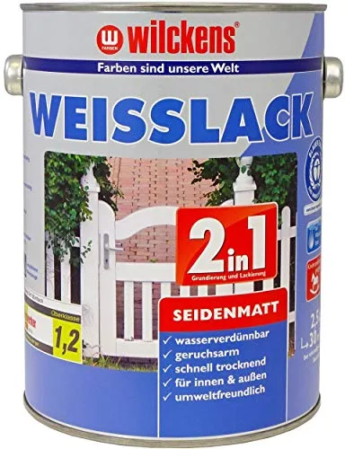 Wilckens 2in1 Weisslack seidenmatt, 2,5 l - Lacke, Versiegelungen & Beizen - Hochdeckender Grund- und Deckanstrich, ideal für Innen- und Außenbereich, umweltschonend und für Kinderspielzeug geeignet.