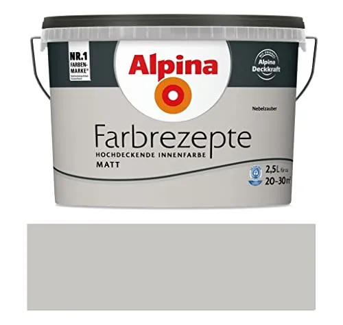 Alpina Farbrezepte Nebelzauber matt 2,5 Liter - Hochwertige Innenfarbe in Matt für ein stilvolles Ambiente. Ideal für alle Wohnräume, sorgt für eine harmonische Atmosphäre mit der sanften Farbe Nebelzauber.
