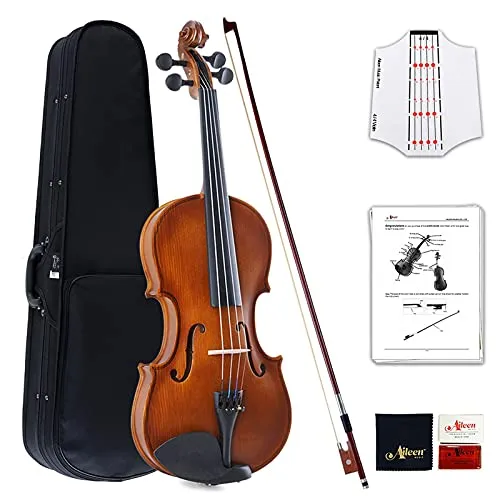 Aileen Geige Kinder 4/4 - Violine Lernen Anfänger Set für Erwachsene - Full Size 4/4 Violine in Vintage Braun, ideal für Anfänger mit patentierten Griffbrettaufklebern und handgefertigtem Zubehör für optimale Schallisolierung und Ansprache.
