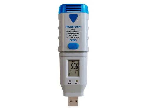 PeakTech P5185 – USB Datenlogger für Temperatur und Luftfeuchtigkeit - Aufnahmegerät für Klimadaten mit 32.000 Messwerten, LCD-Display und PC-Software zur einfachen Auswertung. Ideal für professionelle Messungen in verschiedenen Umgebungen.