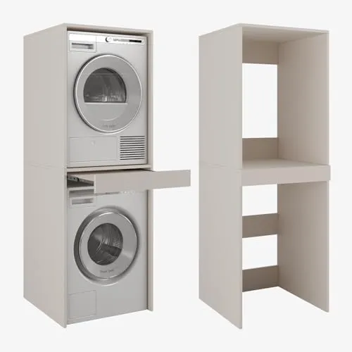 DANTE Vertikaler Badezimmerschrank Kaschmir 187 x 66 x 65 cm - Badezimmerschrank für Waschmaschine & Trockner, platzsparend mit stabiler Konstruktion und minimalistischer Optik – ideal für kleine Badezimmer.