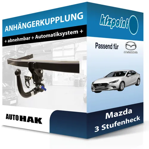 Abnehmbare Anhängerkupplung für Mazda 3 Stufenheck 13-19 - Anhängerkupplung von Auto Hak, abnehmbar ohne Eintragung, ideal für vielseitige Nutzung mit 1910 kg Anhängelast, pulverbeschichtet für Langlebigkeit.