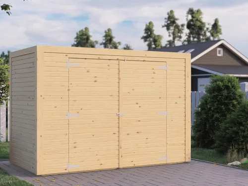 Fahrradbox KONIFERA "Bike Box" - Beige Holz - Praktische Aufbewahrungsbox aus Fichte, ideal für Fahrräder, mit großer Doppeltür und einfacher Montage. Maße: 207x103x143 cm.