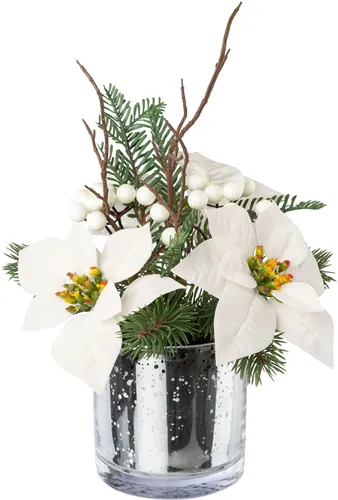 Creativ Green Weihnachtsdeko "Mix-Bouquet mit Weihnachtsstern", 34 cm - Setze festliche Akzente mit diesem eleganten Mix-Bouquet aus hochwertigen Materialien. Ideal für Fenster, Kommoden oder festliche Tafeln – ein echter Blickfang zur Weihnachtszeit!