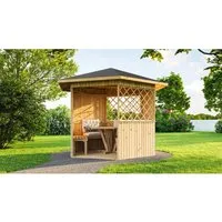 Pavillon weka mit Fußboden, Tisch und Sitzgelegenheit 223 x 257 cm - Pavillon & Pergolen, eleganter 6-eckiger Holzpavillon mit Fußboden, Tisch und Sitzgelegenheiten - ideal für entspannte Stunden im Garten.