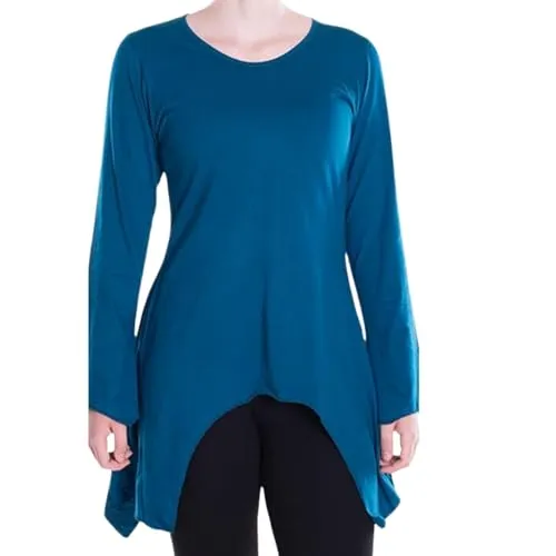 Vishes Damen Zipfeltunika mit asymmetrischem Schnitt in Türkis I Größe S (36) I Handgefertigt aus 100% Baumwolle I Ideal für den Herbst I Nachhaltige Alternative Bekleidung