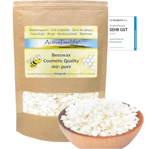 ActiveTimeLife® Bienenwachs Pastillen weiß | Premium | 900 g ideal für Kosmetik Kerzen Cremes Salben Seifen Wachstücher - Das Original im praktischen Zip-Beutel