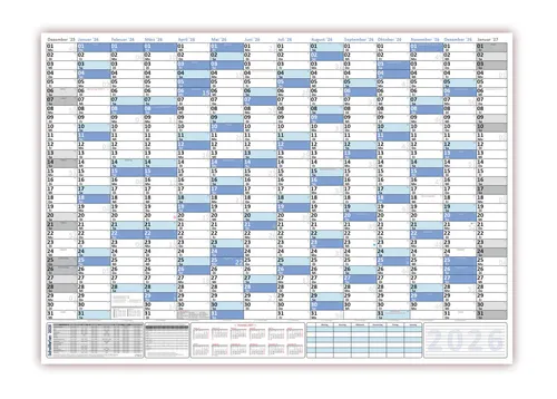 Wandkalender DIN B1 2026 nass abwischbar Jahresplaner Format 100x70cm gerollt