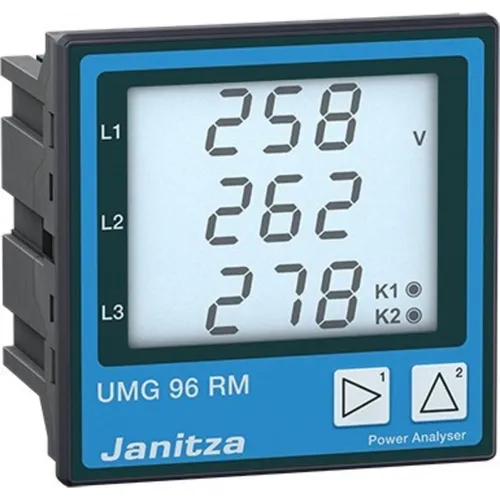 Janitza Electronic Netzanalysator UMG 96RM (24-90V) - Präziser Netzanalysator für AC/DC-Anwendungen, ideal zur Überwachung von Energiequalität mit umfangreichen Messfunktionen und kompakter Frontmontage.
