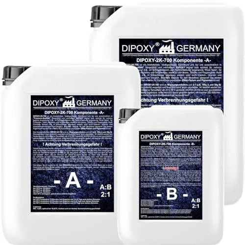 DIPOXY-2K-700 Epoxidharz 2K mit Härter - Epoxidkleber in Profi-Qualität, glasklar und geruchsarm, ideal für Tischherstellung, Aquarienbau und Modellbau. Einfach zu verarbeiten im Mischungsverhältnis 2:1.