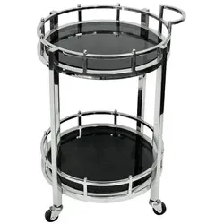 Casa Padrino Servierwagen Silber / Schwarz Ø 50 cm - Eleganter Metalltrolley mit Glasplatten - Eleganter Servierwagen aus Metall und Glas, Durchmesser 50 cm, Höhe 78 cm. Ideal für Gastronomie und stilvolle Anlässe. Pflegeleicht und langlebig – ein hochwertiges Accessoire für Ihr Zuhause oder Restaurant.