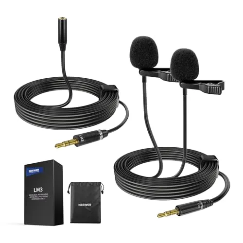 NEEWER 2m Wired Mic, Doppeltes Lavaliermikrofon mit 4m Verlängerungskabel, Mini Ansteckmikrofon, omnidirektionales Kondensator Microphone mit 3,5mm TRS, für DSLR Kamera Camcorder Interview Vlog, LM3