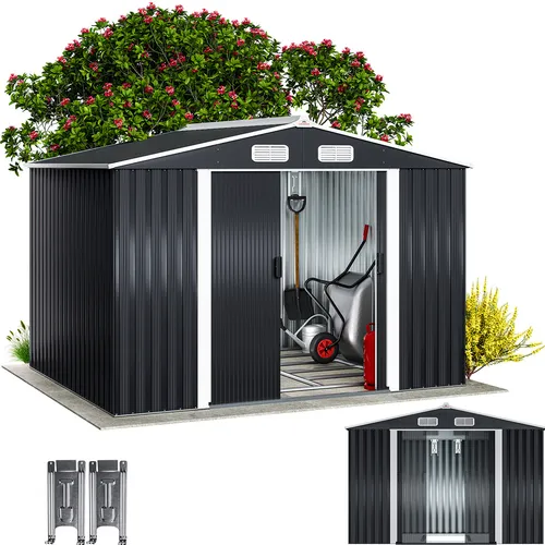 Gardebruk Gerätehaus XXL 5m² mit Schiebetür - Geräteschuppen aus robustem Metall, bietet ausreichend Platz für Fahrräder und Werkzeuge. Inklusive Fundament und Belüftungsöffnungen für optimale Luftzirkulation.