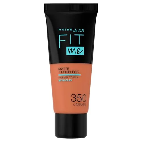 Maybelline Fit me! MATTE&PORELESS Make-up Nr. 350 Caramel, flüssiges Make-up, passt sich dem Hautton an, feuchtigkeitsspendend, mattierend, leichte bis mittlere Deckkraft, 30 ml