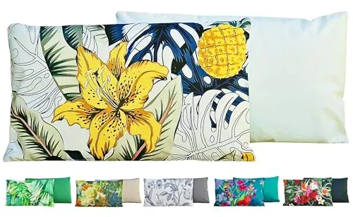 JACK Outdoor Lounge Kissen 30x50cm Motiv Dekokissen inkl. Füllung Wasserfest Sitzkissen Garten Stuhl, Farbe:Blütentraum Gold