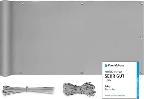 Sekey Balkonsichtschutz 75cm hoch - Wetterfest und blickdicht - Sichtschutz für Balkon und Terrasse, 100% Privatsphäre mit grauer Balkonbespannung, langlebig und ideal für Außenbereiche.