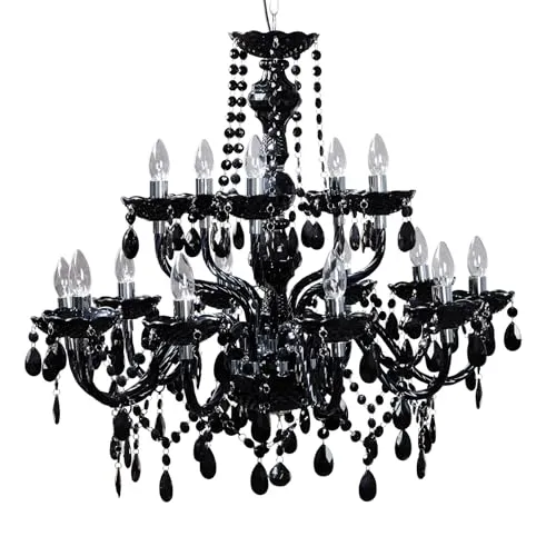 15-flammiger Design Kronleuchter BLACK CRYSTAL - Lampen - Stilvoller Kronleuchter aus schwarzem Acrylglas mit 15 Armen für effektvolle Lichtbrechung und gemütliche Atmosphäre, ideal für moderne und klassische Einrichtungsstile.
