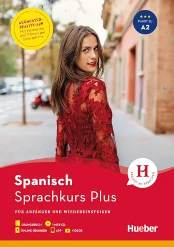 Hueber Sprachkurs Plus Spanisch für Anfänger und Wiedereinsteiger - Spanisch Kursbuch mit MP3-CD, Online-Übungen und App. Ideal für effektives Lernen und praxisnahe Anwendung.