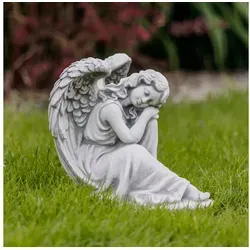 Schlafender Engel Steinfigur Grau – Gartendekoration - Frostsichere Steinfigur aus hochwertigem Weißbeton, 25 cm hoch und ideal für Garten oder Terrasse. Handgefertigt für langlebige Schönheit, perfekt als dekoratives Element.