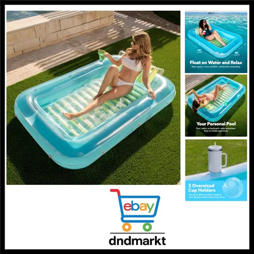 Sloosh 70" x 46" Aufblasbarer Sonnenpool - Swimmingpool-Flöße für bis zu 2 Personen, mit abnehmbarem Kissen und Getränkehaltern – ideal für entspannten Sommerspaß im Wasser.