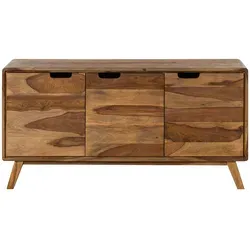 Sideboard Sheesham 134x40x65 sandgestrahlt lackiert MALMÖ 2 #206 - Massives Sideboard im Mid-Century Style, gefertigt aus Sheesham-Holz. Die sandgestrahlte, lackierte Oberfläche sorgt für einen einzigartigen Look. Perfekt für stilvolle Wohnräume. Entdecken Sie auch die weiteren Möbel der MALMÖ 2 Serie!