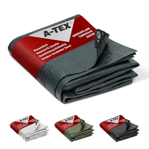 A-TEX® Abdeckplane 90 g/m² (3 x 5 m Grau)| Verschiedene Stärken, Größen und Farben wählbar | Plane mit Ösen | Gewebeplane Gartenplane Bauplane Schutzplane | wasserdicht | reißfest | UV-stabilisiert