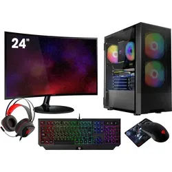 VIST Gaming PC Komplett Set R5 5600G - Desktop-PCs mit AMD Ryzen 5 5600G, 16GB RAM und 1TB SSD für blitzschnelles Gaming. Inklusive 24" curved Monitor für ein immersives Erlebnis.