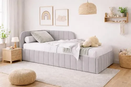Bett Mario 100x200 cm mit Stauraum, Polsterbett in Grau - Modernes Polsterbett mit stabilem Metallrahmen und integriertem Stauraum. Das elegante Design mit vertikalen Steppnähten bietet nicht nur Stil, sondern auch Funktionalität. Pflegeleicht und langlebig – ideal für jeden Raum.