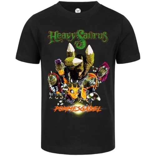 Heavysaurus Metal Kids T-Shirt - Schwarz 152 - Kinder-Shirt aus 100% Baumwolle, bequem und stylisch für kleine Heavy-Metal-Fans. Perfekt für den Alltag und mit coolem Pommesgabel-Design!
