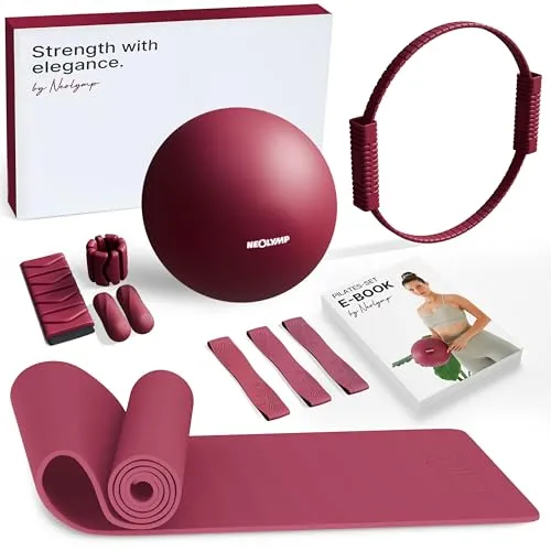 NEOLYMP Pilates-Ring Set für Zuhause – Pilates Ball, Ring & Gewichte - Vielseitiges Pilates Zubehör Set für effektives Training zu Hause. Enthält einen Pilates Ball, Ring, 1kg Hanteln und Bänder für ein ganzheitliches Workout.
