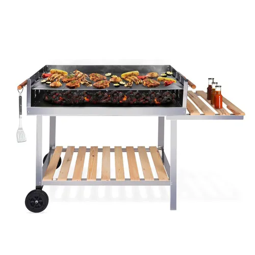 BBQ Collection Holzkohlegrill mit Tisch - Höhenverstellbarer Gartenküchen Barbecue - Grills - Genießen Sie Grillvergnügen mit diesem vielseitigen Holzkohlegrill, der sich perfekt an Ihre Bedürfnisse anpassen lässt.