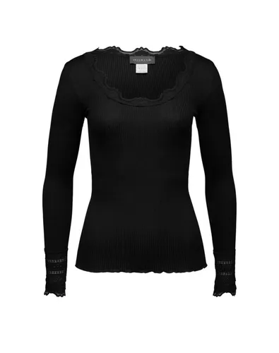 rosemunde Langarmshirt Benita Silk Blouse - Elegantes Langarmshirt aus 70% Seide mit Vintage-Spitzenbesatz am Ausschnitt. Ideal für feminine Outfits in Größe M.