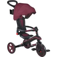 GLOBBER Explorer Trike Foldable 4in1 Dunkelrot - Dreirad, Laufrad und Kinderwagen in einem – mit verstellbarem UV-Sonnenschutzdach (UPF 50+) und werkzeuglosem Zusammenklappen ist es die flexible Lösung für aktive Familien.