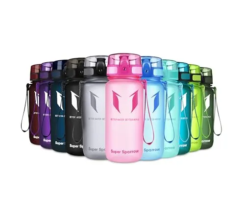 Super Sparrow Trinkflasche - Tritan Wasserflasche - 350ml - BPA-frei - Ideale Sportflasche - Schnelle Wasserdurchfluss, Flip Top, öffnet Sich mit 1-Click