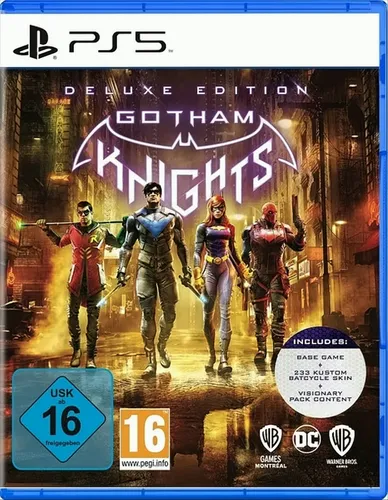 Gotham Knights PS5 Deluxe Edition - Action-Rollenspiel für PS5, spiele die Batman-Familie und entdecke ein dynamisches Gotham City. Enthält DLCs für erweiterte Abenteuer und Online-Koop für spannende Teamkämpfe.