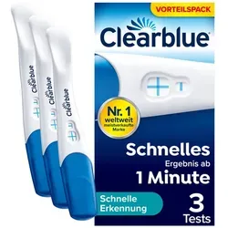 Clearblue Schwangerschaftstest Schnelle Erkennung - Arzneimittel zur schnellen Erkennung einer Schwangerschaft – zeigt das Ergebnis in nur 1 Minute an und bietet über 99 % Zuverlässigkeit ab dem Fälligkeitstag Ihrer Periode.