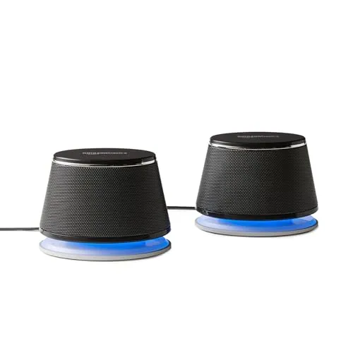 Amazon Basics Stereo-2.0-Lautsprecher für PC oder Laptop - Elegante PC-Lautsprecher mit USB-Stromversorgung und kraftvollem Bass, ideal für Musik und Gaming. Plug-and-Play für einfache Installation!