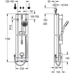 KWC AR Duschpaneel F5 – Edelstahl mit Handbrausegarnitur - Elegantes Duschpaneel aus Edelstahl mit integrierter Hygieneeinheit für optimale Pflege. Thermostatische Steuerung für komfortables Duschen.