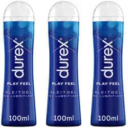 durex Gleitgel Play Feel 3 x 100ml - Dermatologisch getestet - Gleitgel für ein angenehmes Gefühl, wasserbasiert und duftfrei - ideal für unbeschwerte Momente zu zweit.