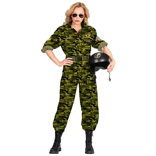 Carnival Party 2tlg. Kostüm "Kampfjest-Pilotin" in Khaki - Faschingskostüme für Damen, 2-teiliges Kostüm mit Overall und Gürtel, ideal für Fasching und Karneval, sorgt für einen einzigartigen Auftritt!
