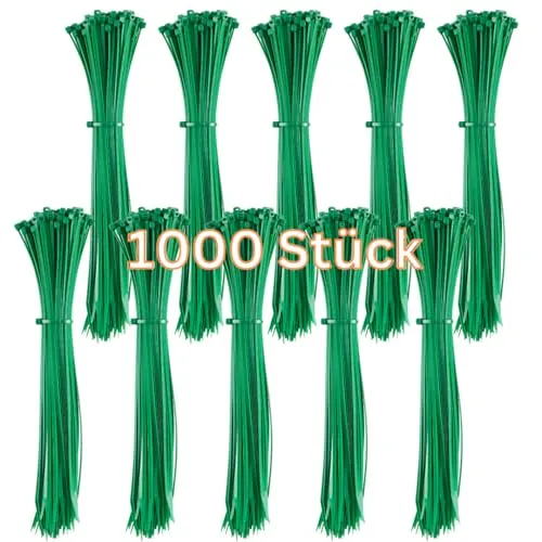 Gocableties Kabelbinder 1000 Stück Grün, 300 mm x 4,8 mm mit 22,2 kg Zugfestigkeit, UV Beständig Set