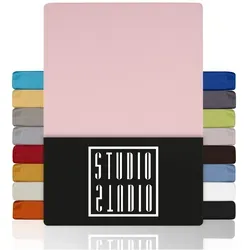 STUDIO Spannbettlaken Basic, viele Größen, 100% gekämmte Baumwolle, OEKO-TEX 100, Jersey, Baumwolle, Gummizug: rundum, (1 Stück), 140x200 cm Bettlaken Spannbetttuch bis 25 cm Höhe - Puder rosa 140 cm x 200 cm