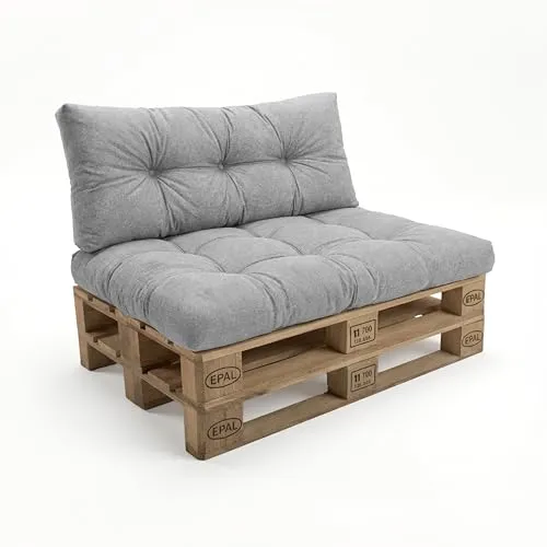 POKAR Palettenkissen Set für Europaletten – 2-teilig, Grau - Zweiteiliges Palettenkissen-Set: 1x Sitzkissen (120x80 cm) und 1x Rückenlehne (120x40 cm). Ideal für stilvolle, bequeme Möbel aus Europaletten, sowohl für drinnen als auch draußen. Robustes Material sorgt für langen Komfort.